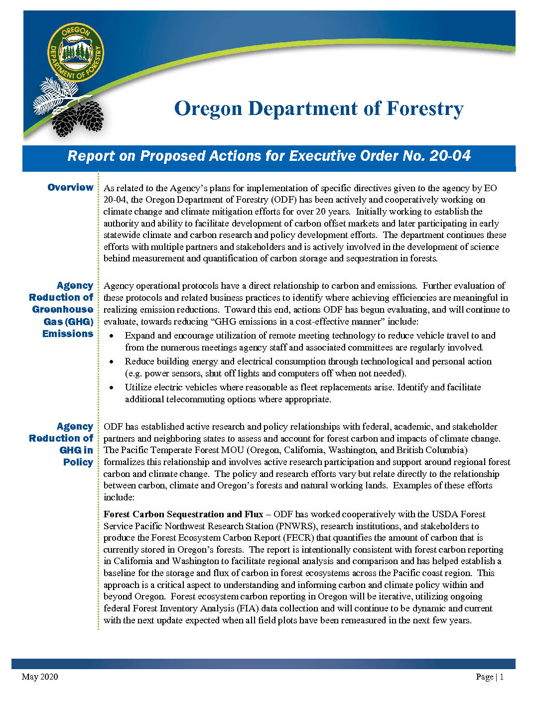 2020 ODF EO 20-04 Implementation Report